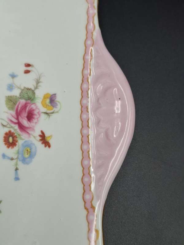 RARE Pair of Vintage Shelley Fine Bone Square Plates - Pink & Soft Green Edge