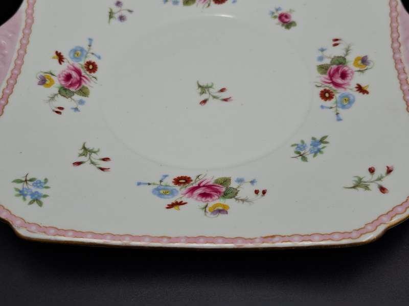 RARE Pair of Vintage Shelley Fine Bone Square Plates - Pink & Soft Green Edge