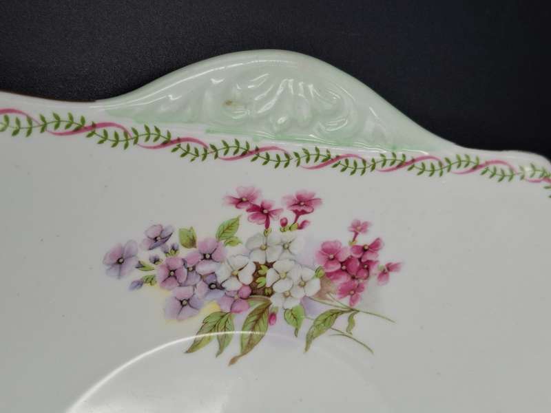 RARE Pair of Vintage Shelley Fine Bone Square Plates - Pink & Soft Green Edge