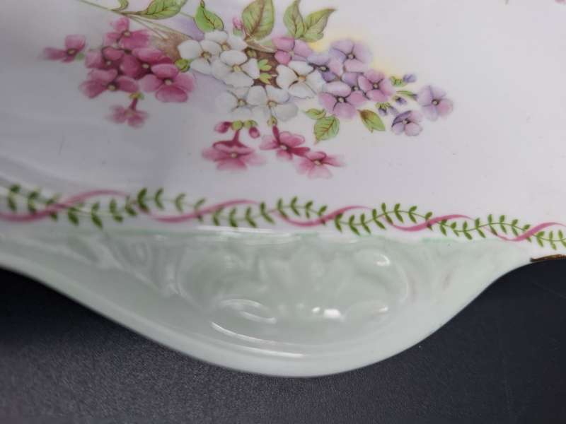 RARE Pair of Vintage Shelley Fine Bone Square Plates - Pink & Soft Green Edge