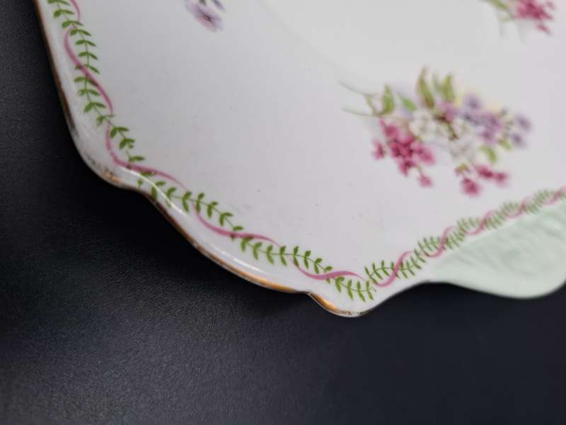 RARE Pair of Vintage Shelley Fine Bone Square Plates - Pink & Soft Green Edge