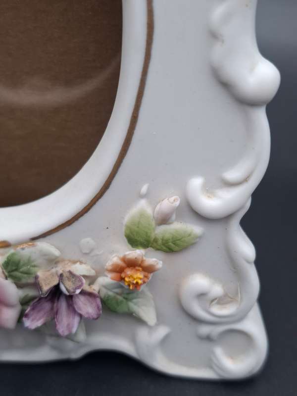 Vintage Ceramic Frame with Floral Design and Glass Inner Cover- Balboa Handmade