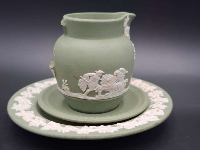 Wedgwood Ware Green & White Miniature Trio - Small Jug Saucer & Plate