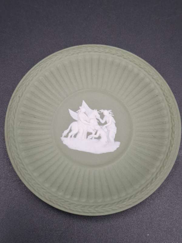 Wedgwood Ware Green & White Miniature Trio - Small Jug Saucer & Plate