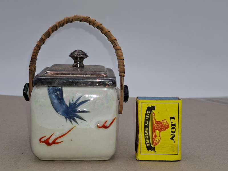 Porcelain Tea Basket with SP rim with Lid - Woven Bamboo Handle