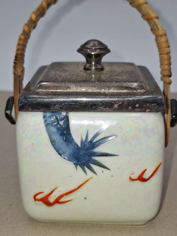 Porcelain Tea Basket with SP rim with Lid - Woven Bamboo Handle