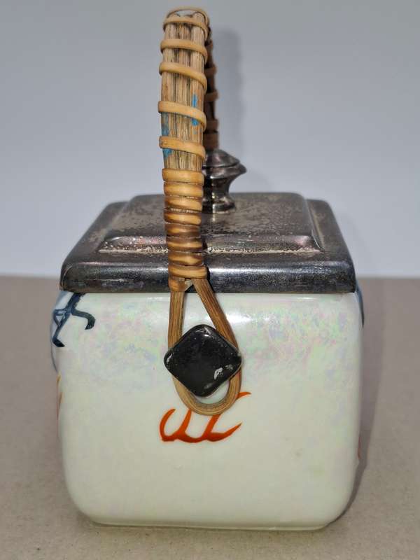 Porcelain Tea Basket with SP rim with Lid - Woven Bamboo Handle