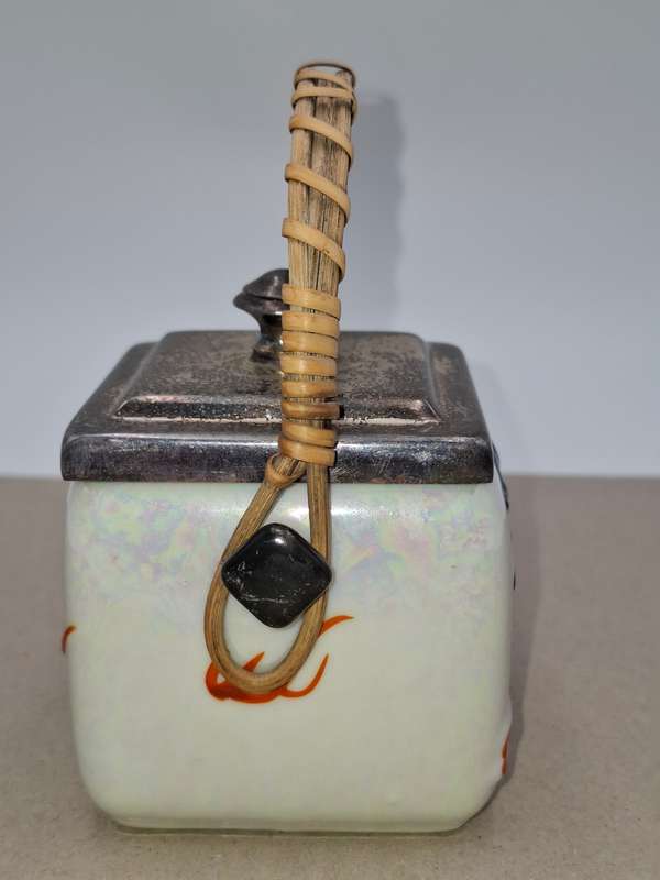 Porcelain Tea Basket with SP rim with Lid - Woven Bamboo Handle
