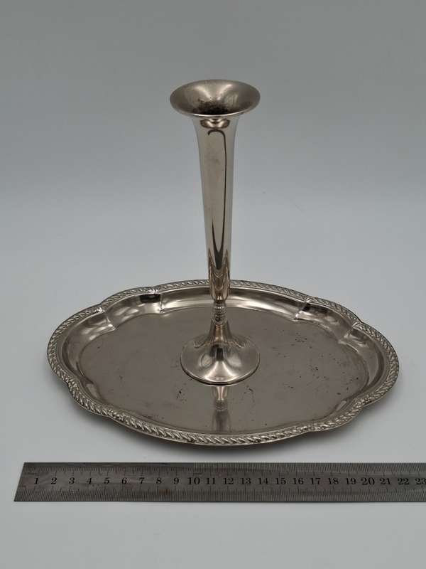 Vintage Silver Plated Scalloped Platter with Bud Shaped Vase