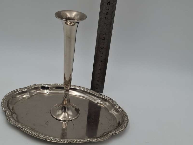 Vintage Silver Plated Scalloped Platter with Bud Shaped Vase