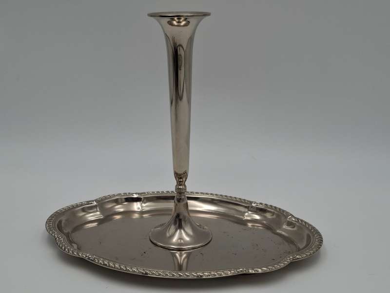 Vintage Silver Plated Scalloped Platter with Bud Shaped Vase