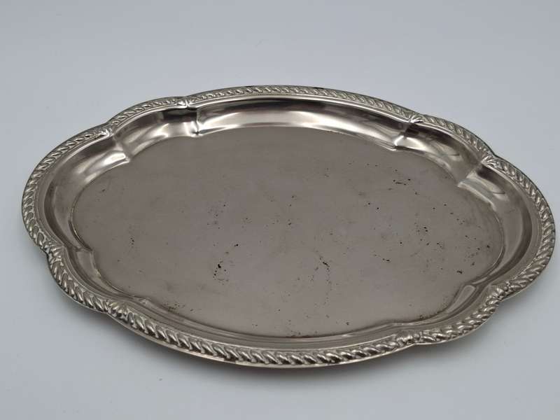 Vintage Silver Plated Scalloped Platter with Bud Shaped Vase