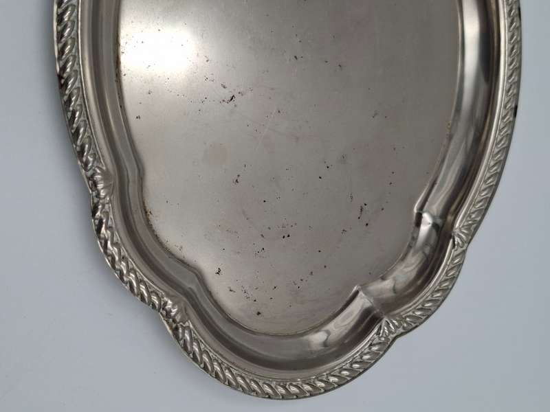 Vintage Silver Plated Scalloped Platter with Bud Shaped Vase