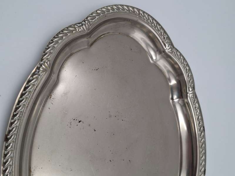 Vintage Silver Plated Scalloped Platter with Bud Shaped Vase