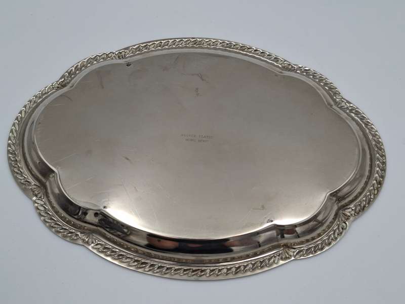 Vintage Silver Plated Scalloped Platter with Bud Shaped Vase