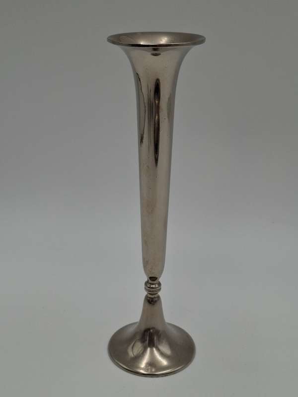 Vintage Silver Plated Scalloped Platter with Bud Shaped Vase