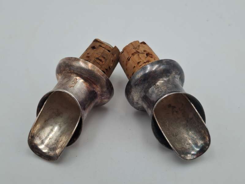 Vintage Pair of Silver Plated Wine Pourers - Beautiful Patina