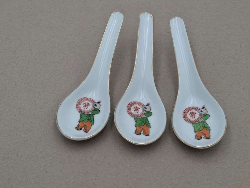 Vintage Chinese Liling Porcelain Soup/Rice Spoons x 3 - circa 1950