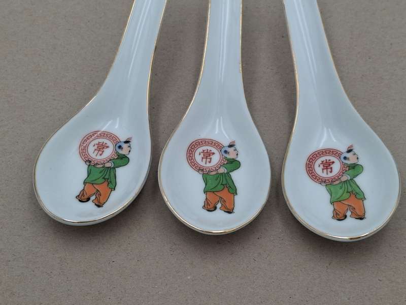 Vintage Chinese Liling Porcelain Soup/Rice Spoons x 3 - circa 1950