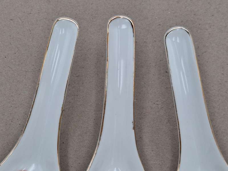 Vintage Chinese Liling Porcelain Soup/Rice Spoons x 3 - circa 1950