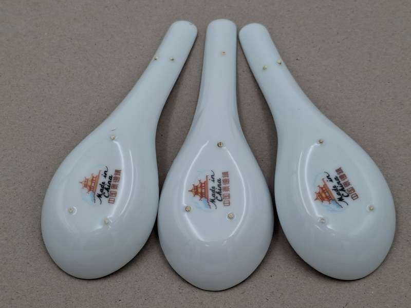 Vintage Chinese Liling Porcelain Soup/Rice Spoons x 3 - circa 1950