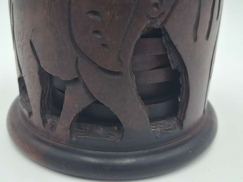 Elephant Themed Wooden Carved Container with 6 Coasters