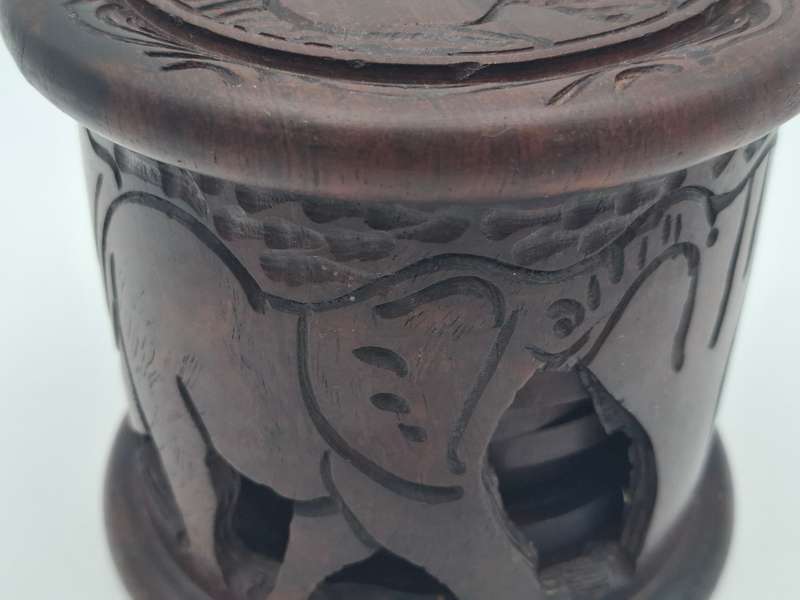 Elephant Themed Wooden Carved Container with 6 Coasters