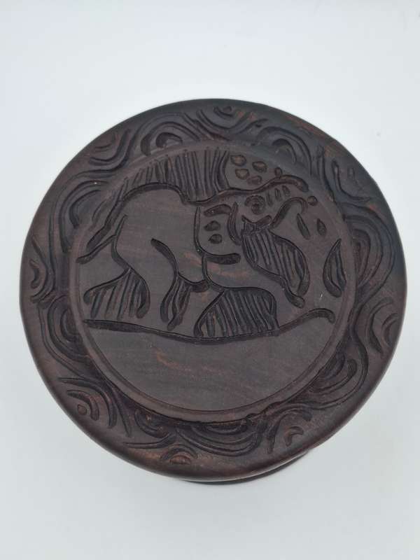 Elephant Themed Wooden Carved Container with 6 Coasters
