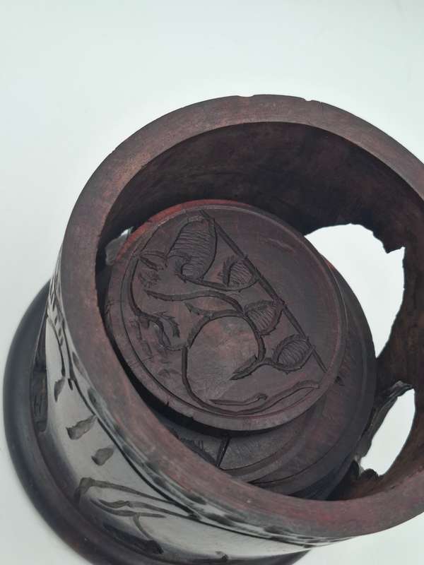 Elephant Themed Wooden Carved Container with 6 Coasters