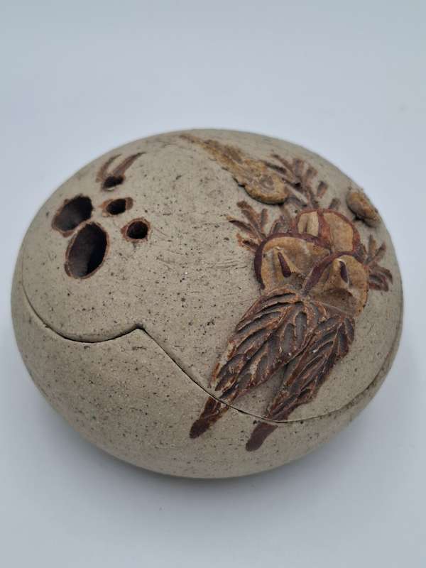 Rock Shaped Potpourri Rock - Lidded - Pottery Clay - Floral Design