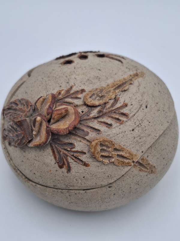 Rock Shaped Potpourri Rock - Lidded - Pottery Clay - Floral Design