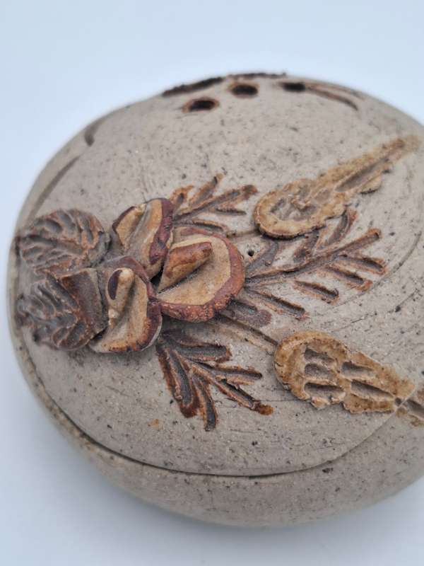 Rock Shaped Potpourri Rock - Lidded - Pottery Clay - Floral Design