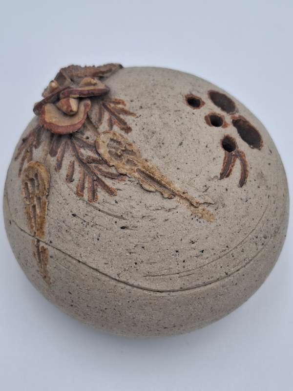 Rock Shaped Potpourri Rock - Lidded - Pottery Clay - Floral Design