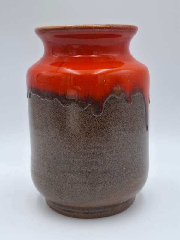 Orange & Brown Medium Drip Glaze Mid Century Pottery Vase