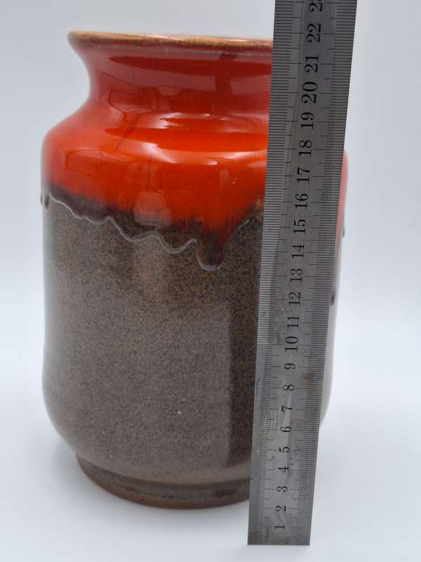 Orange & Brown Medium Drip Glaze Mid Century Pottery Vase