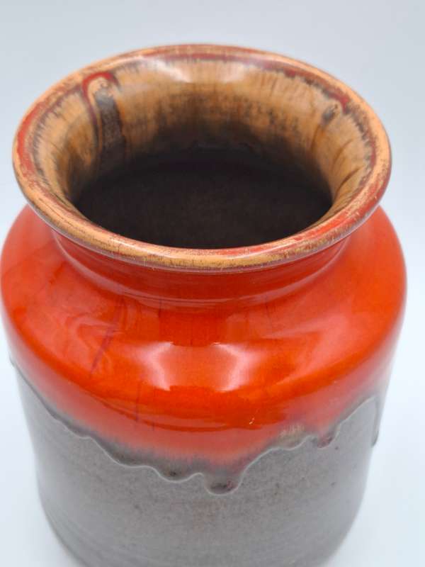 Orange & Brown Medium Drip Glaze Mid Century Pottery Vase