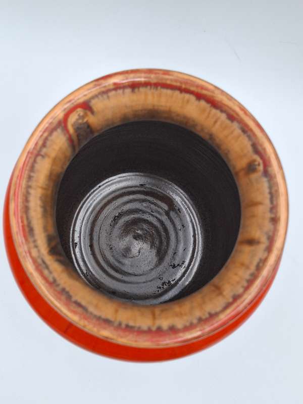 Orange & Brown Medium Drip Glaze Mid Century Pottery Vase