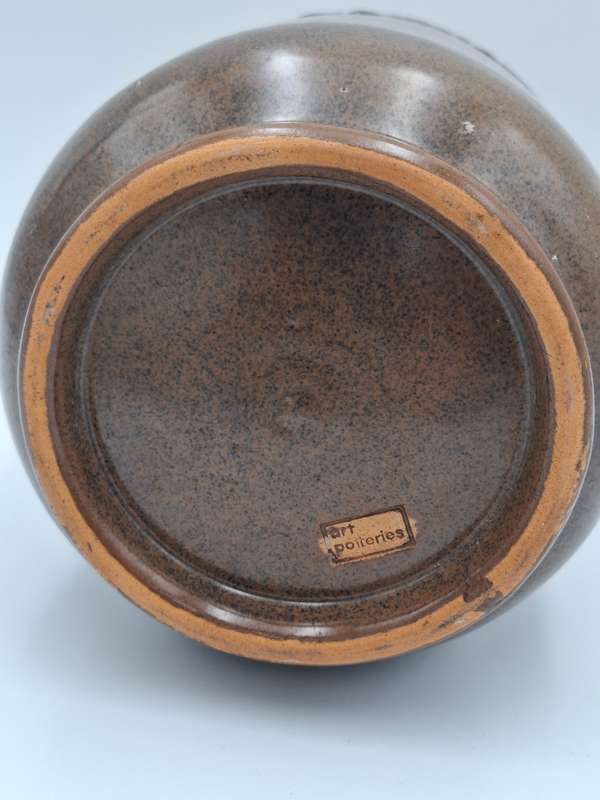 Vintage Storage Pottery Bowl with Lid - 16cm x 16cm - Olive Green and Chocolate - Great Condition