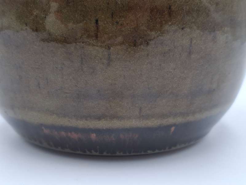 Vintage Storage Pottery Bowl with Lid - 16cm x 16cm - Olive Green and Chocolate - Great Condition