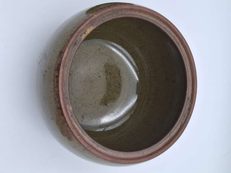 Vintage Storage Pottery Bowl with Lid - 16cm x 16cm - Olive Green and Chocolate - Great Condition