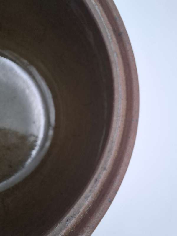 Vintage Storage Pottery Bowl with Lid - 16cm x 16cm - Olive Green and Chocolate - Great Condition