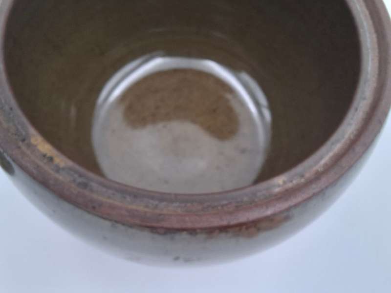 Vintage Storage Pottery Bowl with Lid - 16cm x 16cm - Olive Green and Chocolate - Great Condition