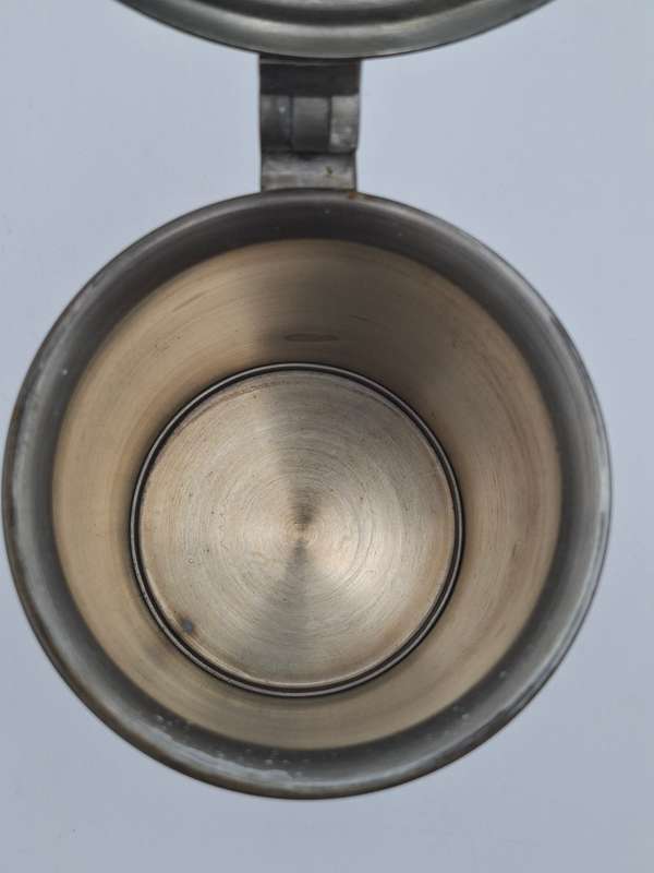 Vintage Pewter Tankard with Flip Lid and Engraved Emblem