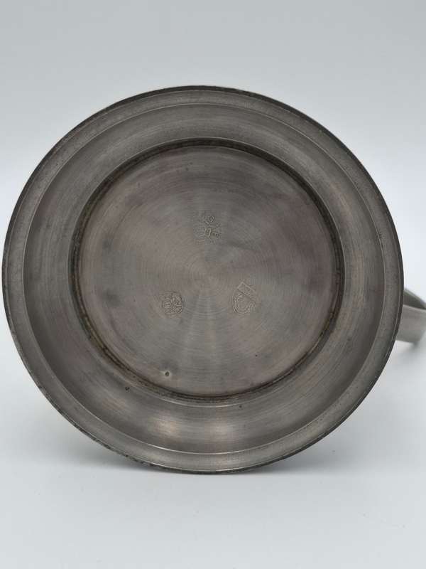 Vintage Pewter Tankard with Flip Lid and Engraved Emblem