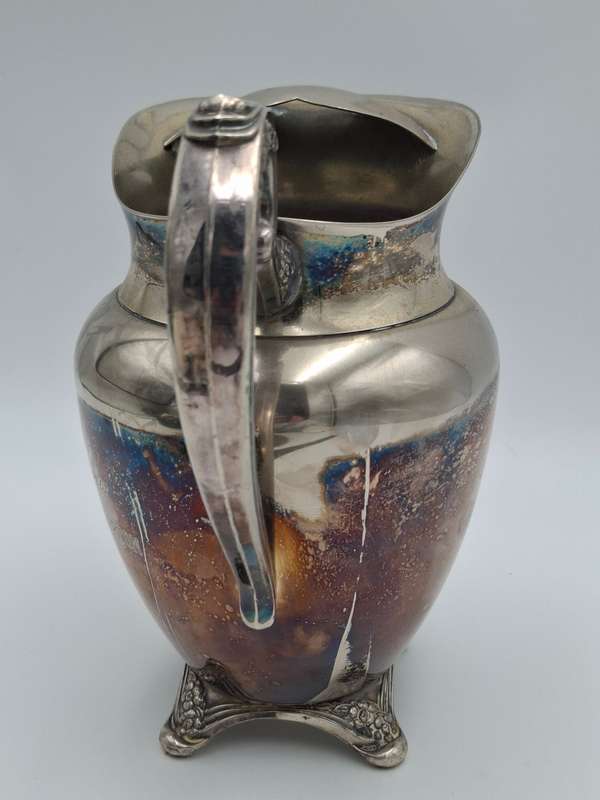 Vintage Silver Plated Pitcher with Embossed Ornate Design on the Handle and Base