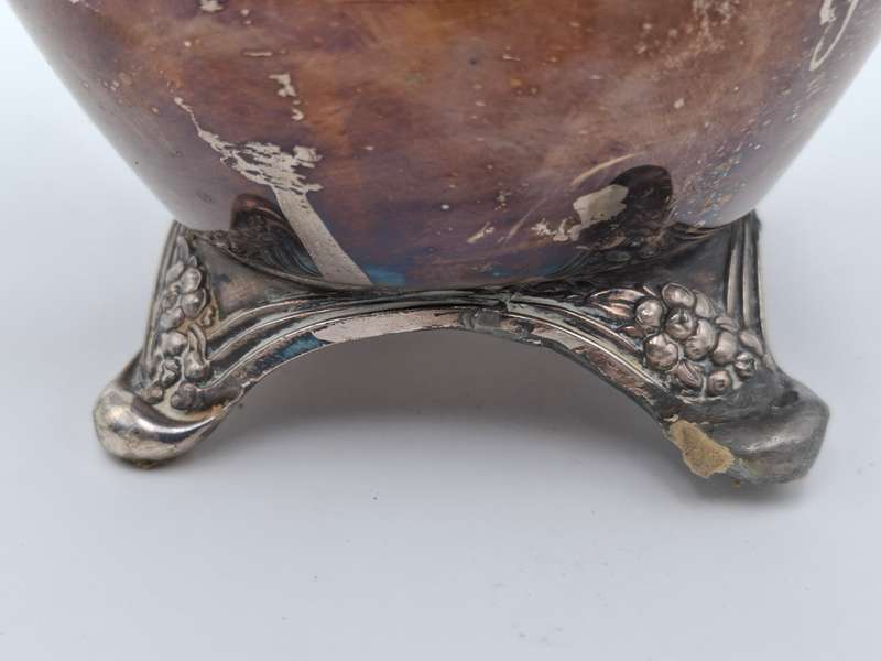 Vintage Silver Plated Pitcher with Embossed Ornate Design on the Handle and Base
