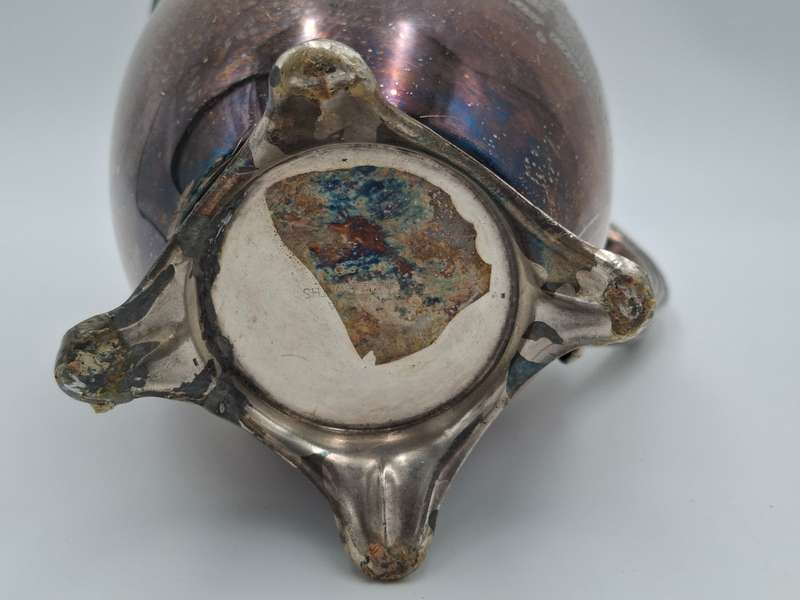 Vintage Silver Plated Pitcher with Embossed Ornate Design on the Handle and Base