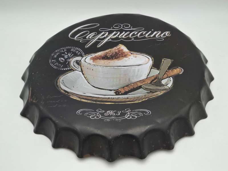 Cappuccino Wall Decor Sign - Metal 40cm diameter