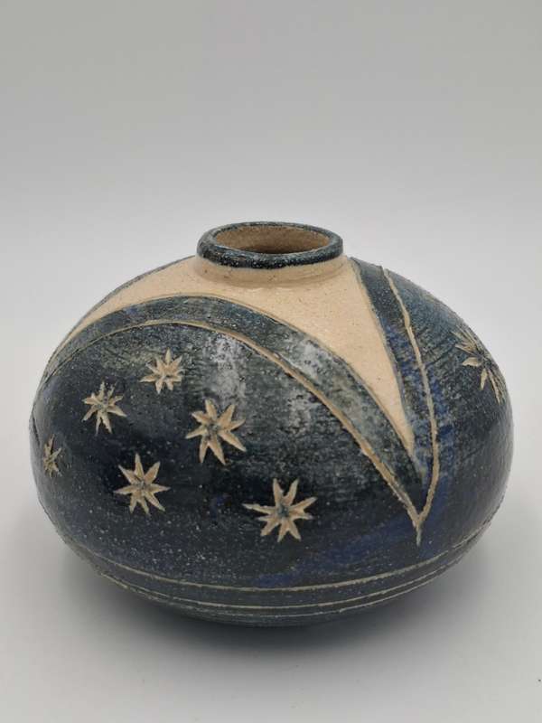 Vintage Small Round Pottery Vase - Part Glazed - Beautiful Handmade Piece