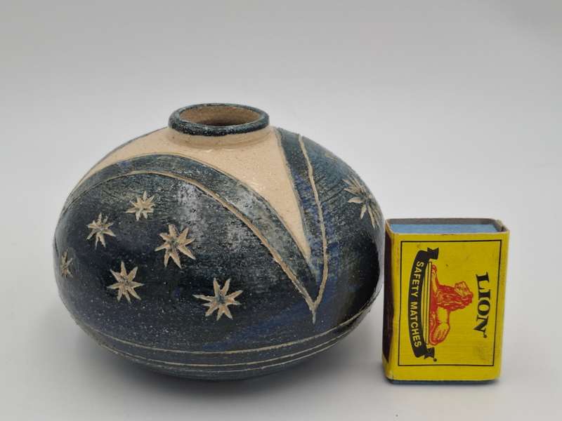 Vintage Small Round Pottery Vase - Part Glazed - Beautiful Handmade Piece